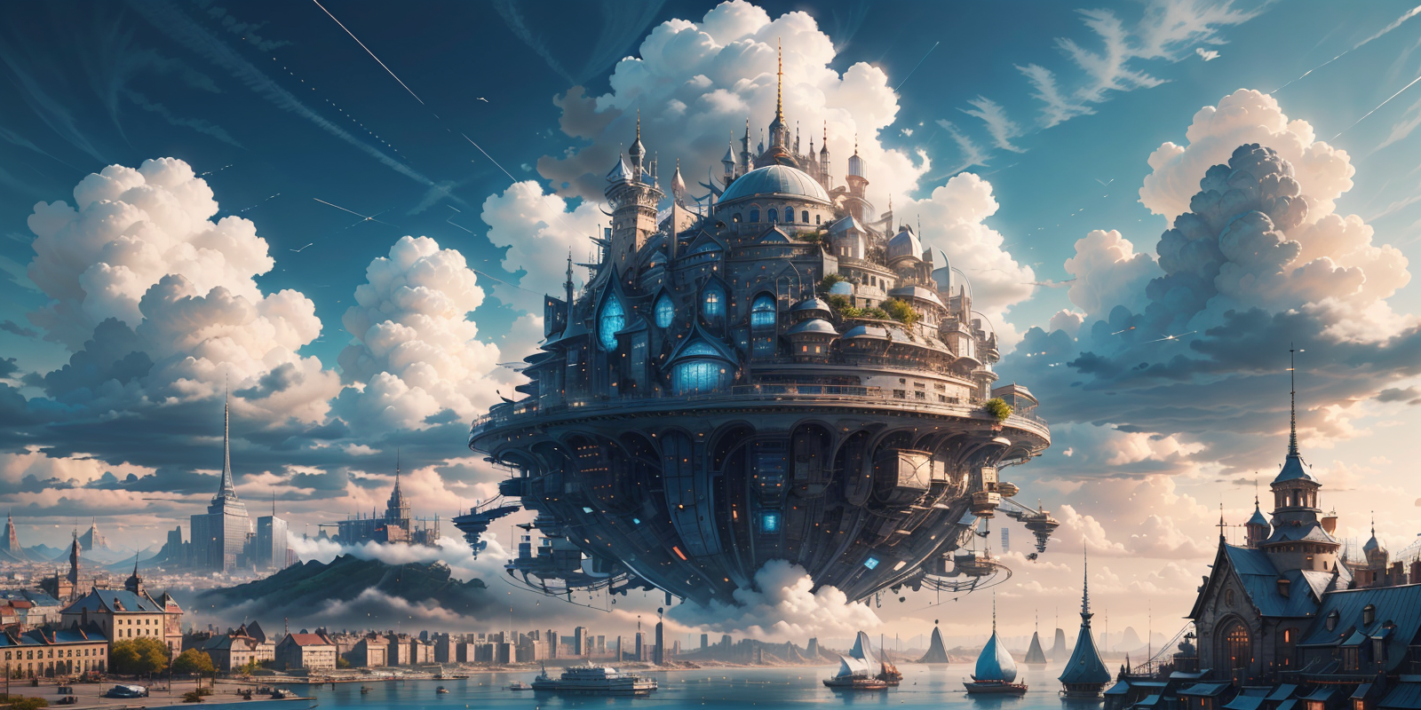 18359-4148996129-(masterpiece_1.2), best quality,_scenery, sky, outdoors, no humans, cloud, building, day, fantasy, city, blue sky, cityscape_.png